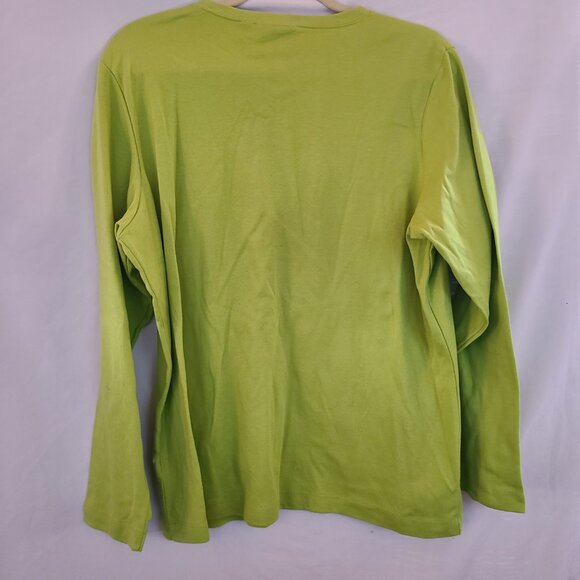 Quacker Factory Top Gems Size XL Long Sleeve Green With Apple Design - Picture 4 of 4